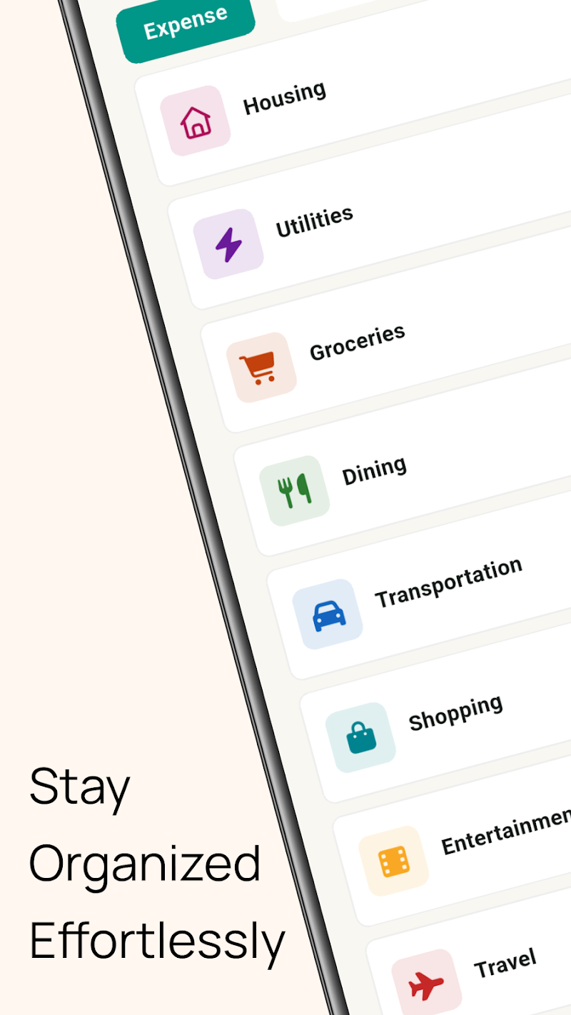 TrackU organized spending categories